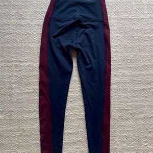 Beyond Yoga Navy with Maroon Stripe  High Waisted Leggings